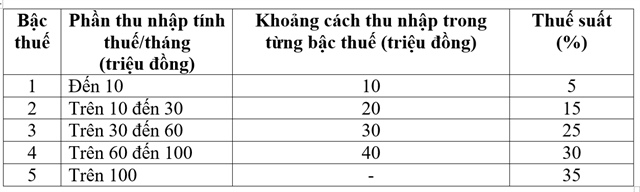 Phương án biểu thuế Chính phủ đã đề xuất. Ảnh chụp màn hình